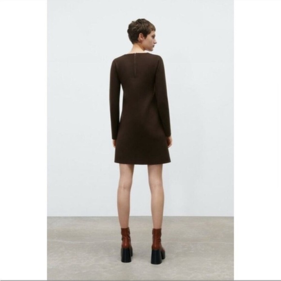 Zara Brown Gold Chain Cutout Long Sleeve Sweater Mini Dress NWT - Picture 7 of 7